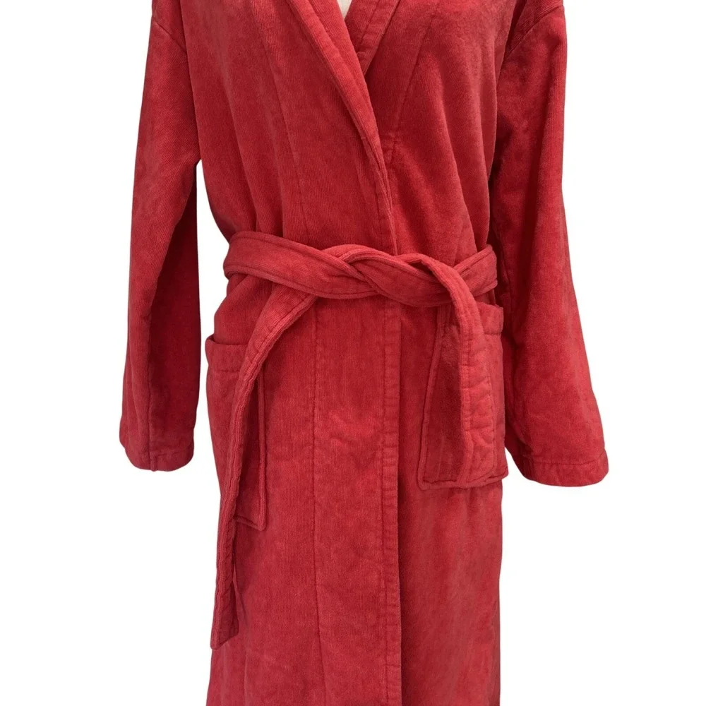 Christy Women's Medium Red Bathrobe Heavy Terrycloth Cotton Robe Luxury
